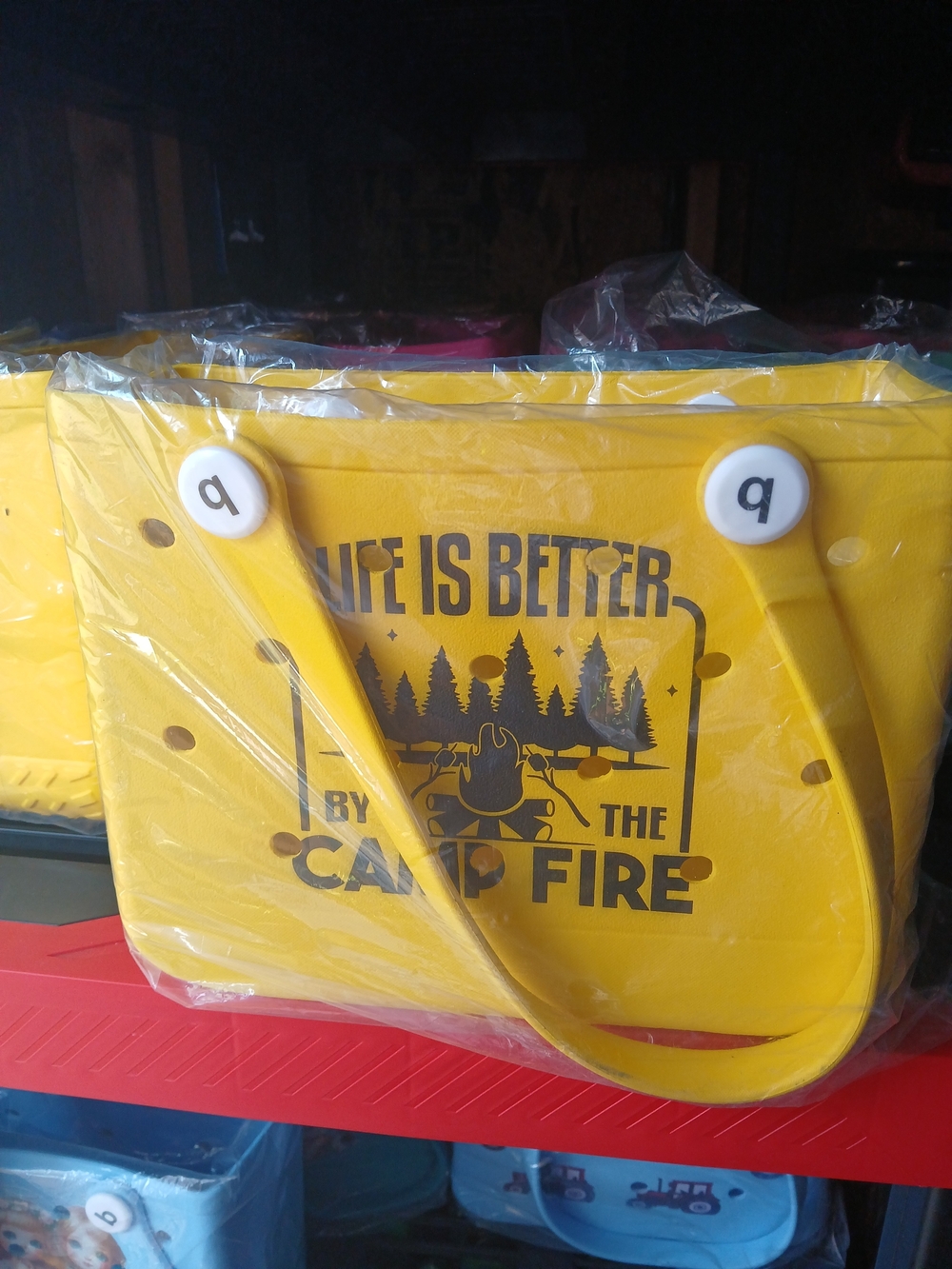 Yellow 'Life Is Better By The Camp Fire' Small size - bogg like bag